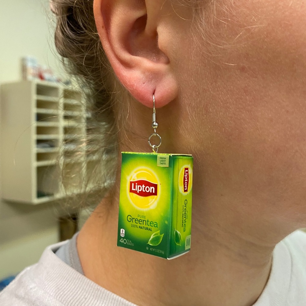 Mini Brands Lipton Green Tea Earrings 🔍 - Picture 1 of 4